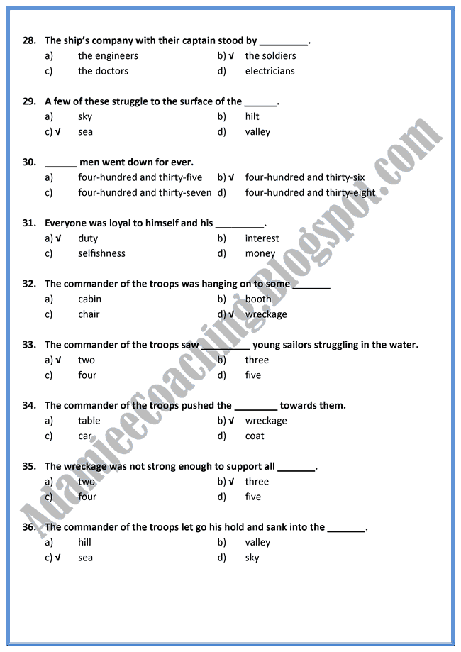 English-XI-Birkenhead-Drill-Mcqs