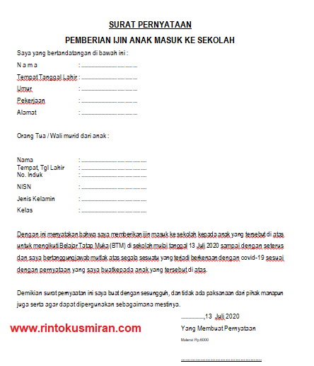 Contoh Surat Pernyataan Orang Tua Belajar Tatap Muka Doc : Contoh Surat Pemberitahuan Masuk Sekolah New Normal ... / Surat pernyataan orangtua / wali siswa.