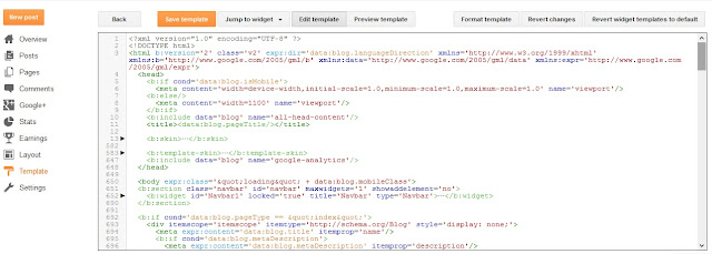 penampakan tampilan baru edit HTML blogspot, navigasi baru tampilan edit HTML blogger