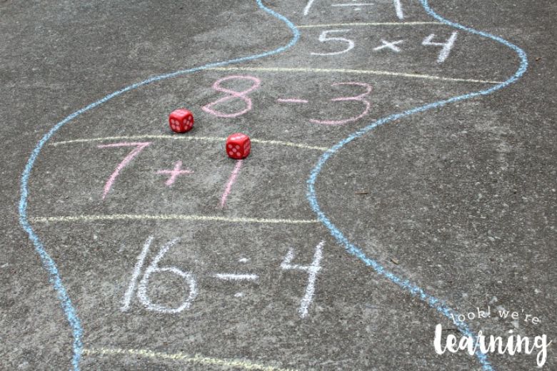 outdoor activities for kids - sidewalk chalk math game