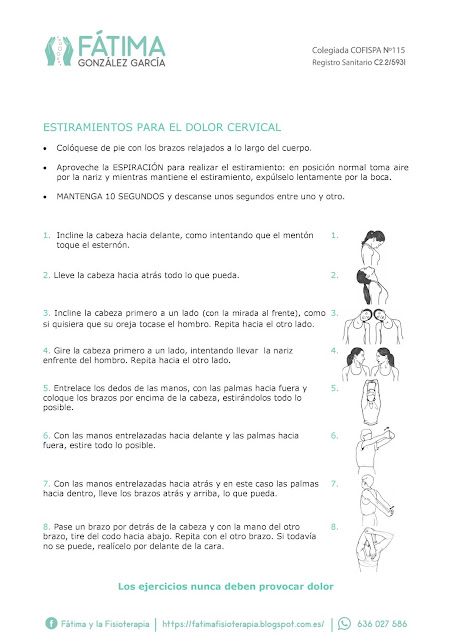 Fátima y la Fisioterapia. Fisioterapeuta o Fisio a domicilio en Oviedo. Estiramientos para el dolor cervical. Los ejercicios nunca deben provocar dolor