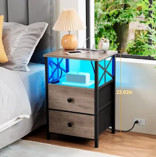 Night Stand Set 2 End Tables with Fabric Drawers
