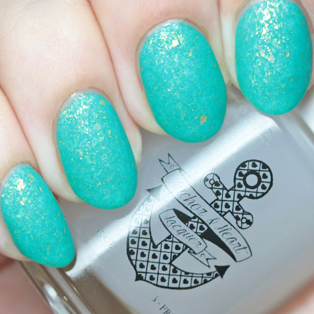 Anchor & Heart Lacquer Sea Glass Matte Top Coat  over Anchor & Heart Lacquer Hawaiian Song