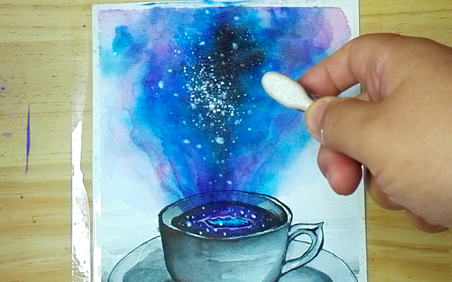How to draw Galaxy Coffee with watercolor step by step tutorial