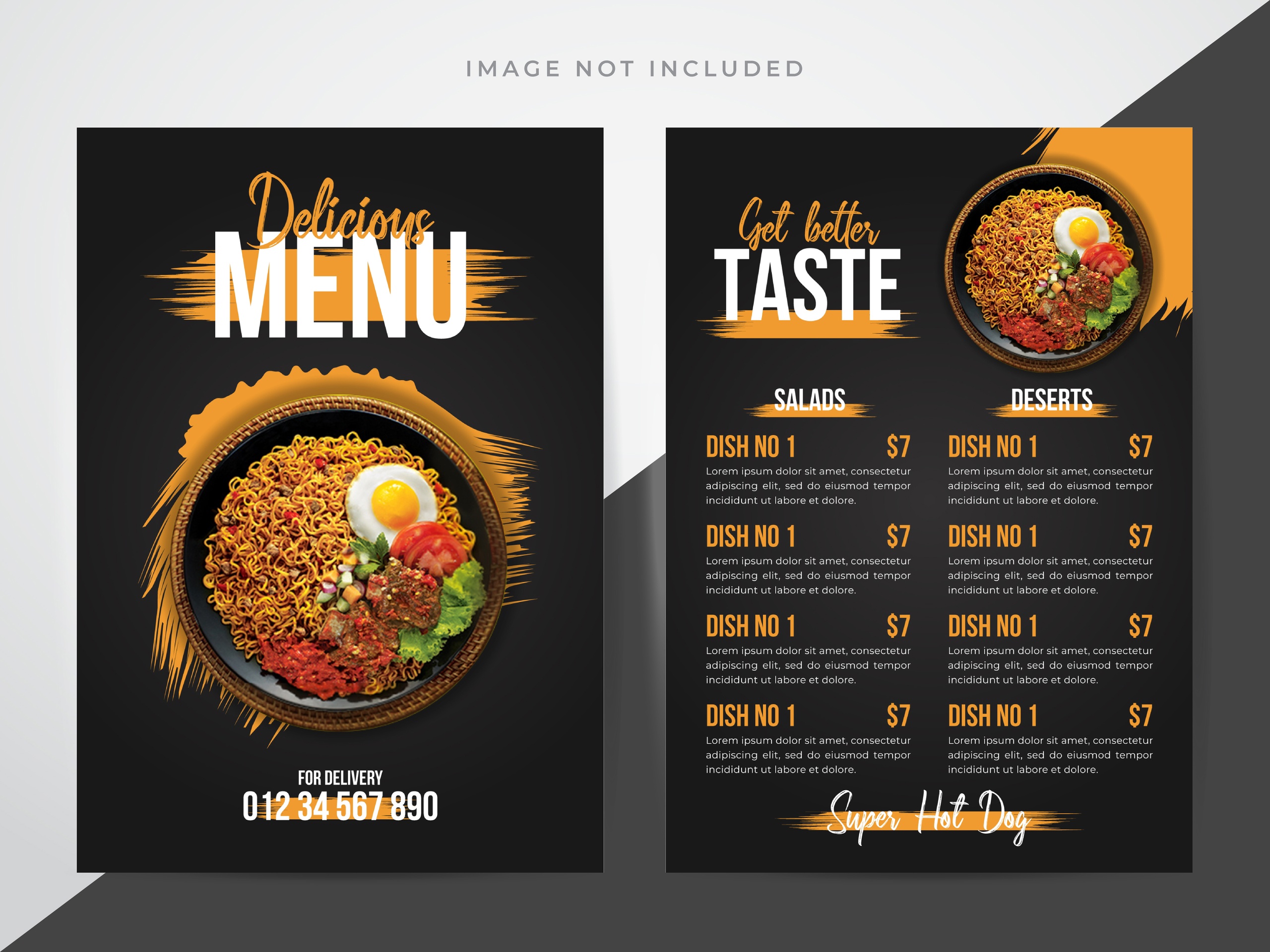 Professional black dining menu, high quality, in editable EPS format