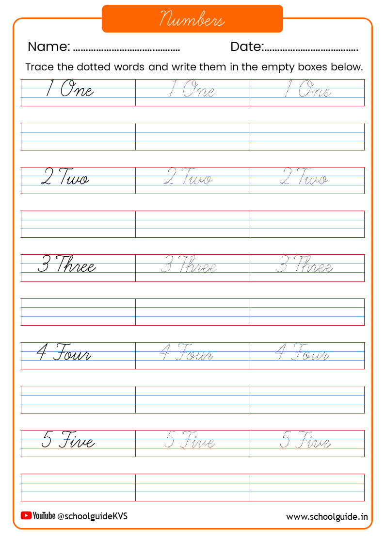 Cursive Writing Number Names 1 to 100