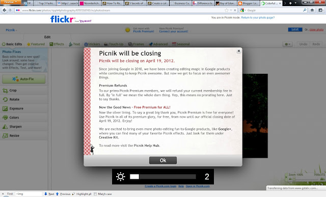 Although heading of this notification says - 'Picnik will be closing' , but I liked the part through which some of the premium tools are free and can be tried till 19th April 2012. After that Picnik will be discontinued by Google for more priority businesses. Slowly online Photo Editing, Sharing portals are being closed by major companies and it seems revenue is not significant to focus on these business lines. But how does it impact Photographers? Will such changes increse the market for Desktop Photo Editing software, which always offer more power? Let's see how this game changes the Photo editing software market.
