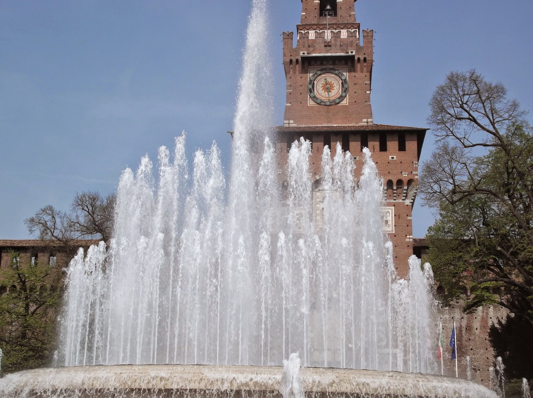 stone fountain, blue sky