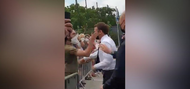 France president, Macron slapped during crowd walkabout (video)