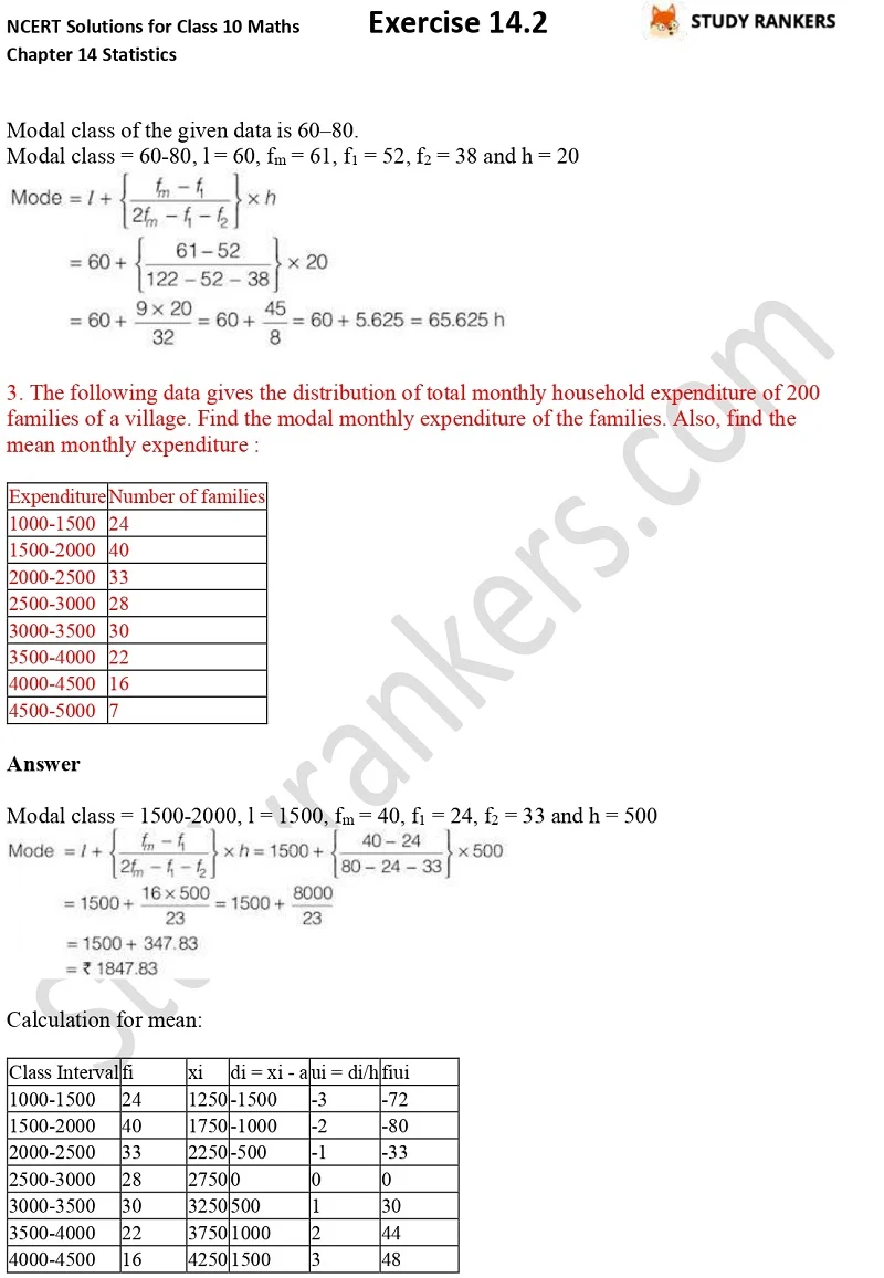 NCERT Solutions for Class 10 Maths Chapter 14 Statistics Exercise 14.2 Part 2