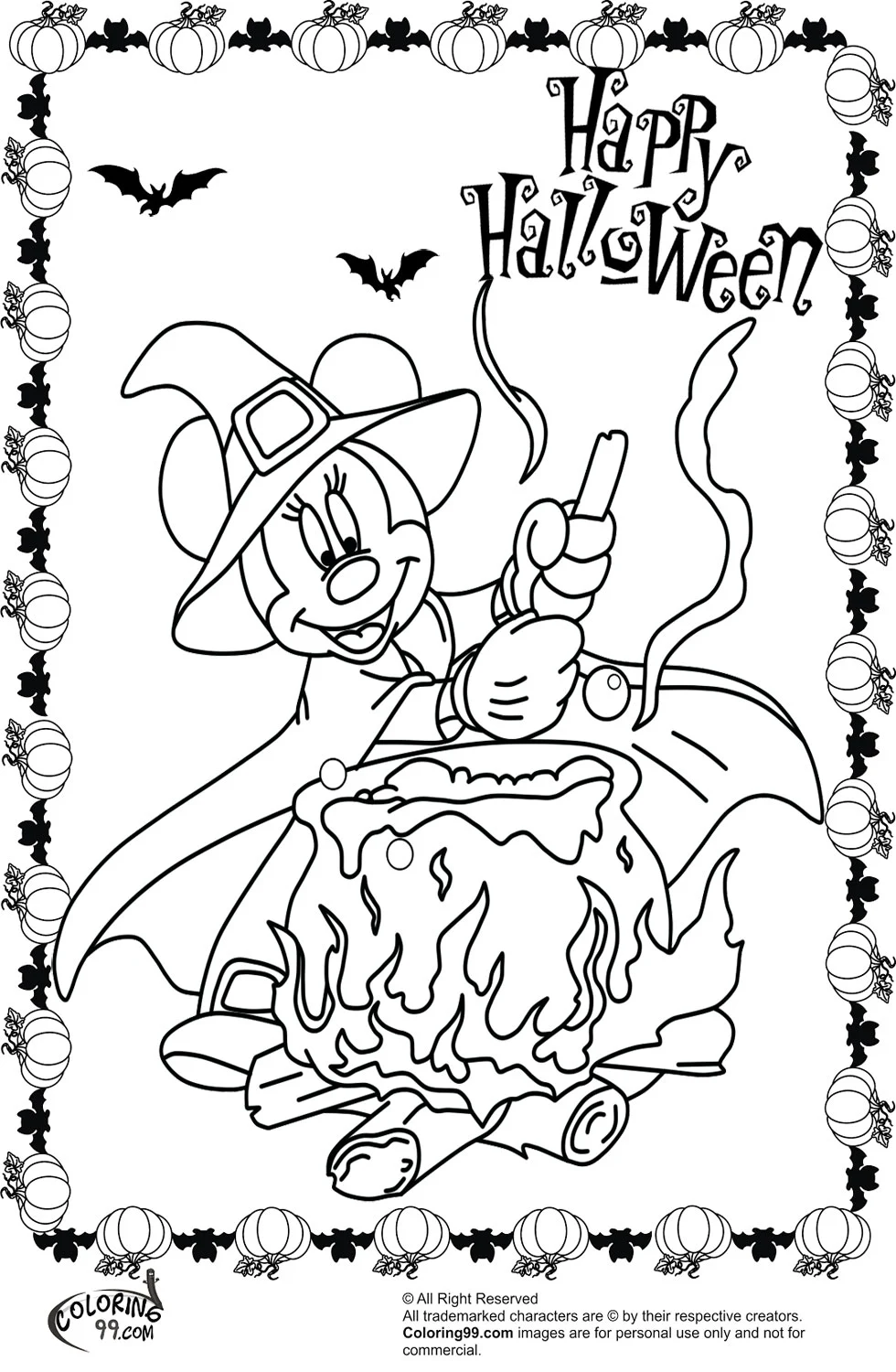 Minnie and Mickey Mouse Coloring Pages for Halloween Team colors