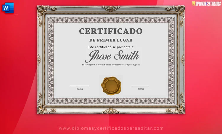 Certificado primer lugar editable en Word