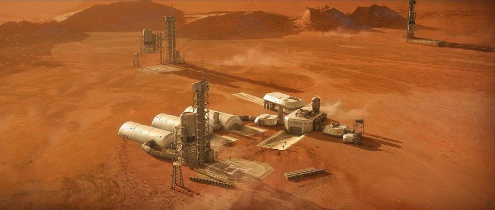 Mars base concept art for Ad Astra movie by Jonathan Bach