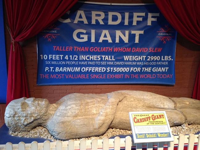 The original Cardiff Giant at the Farmers' Museum in Cooperstown, New York, where it is still displayed (Photo by Martin Lewison/CC2.0).