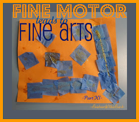 photo of: Fine Motor and Fine Arts, Squares on Bulletin Board, tissue paper art