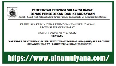 Kalender Pendidikan SMA SMK SLB Provinsi Sulawesi Barat Tahun Pelajaran 2022/2023