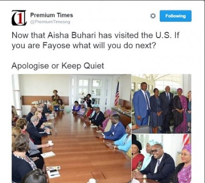 Fayose's aide reacts to Aisha Buhari's visit to United States