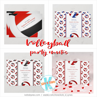 volleyball party invitations with red color theme