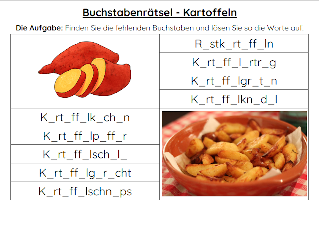 Wörterliste & Rätsel zum Wort: Kartoffel