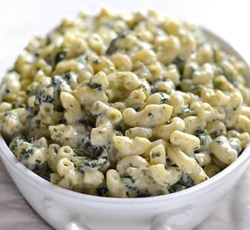 CREAMY PESTO MAC WITH SPINACH #vegetables #veggies