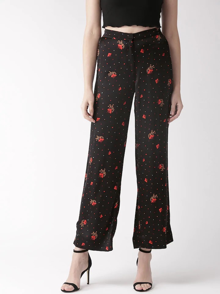 Women Black And  Red Flared printed parallel Trousers