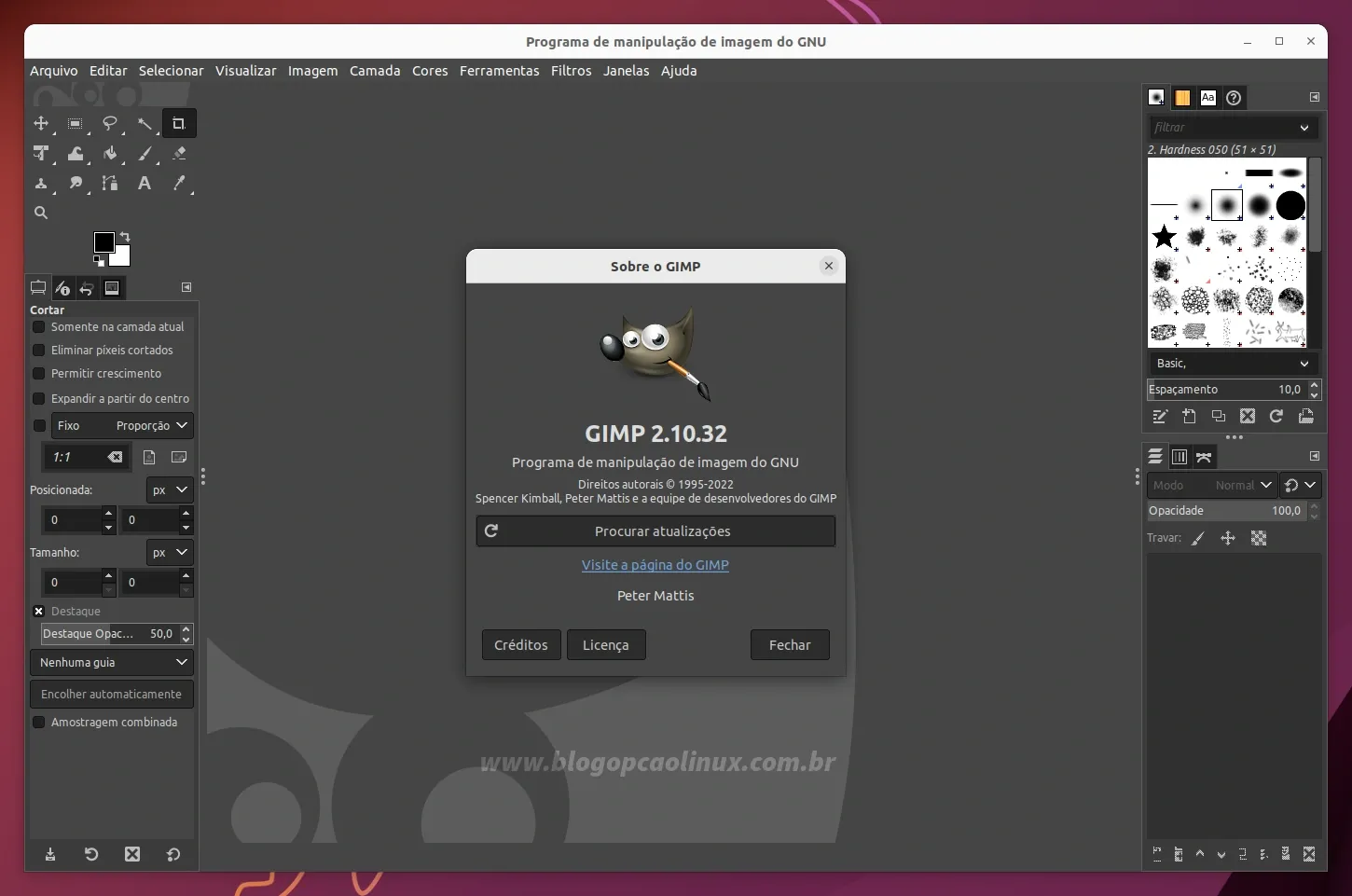 GIMP executando no Ubuntu 22.10 (Kinetic Kudu)