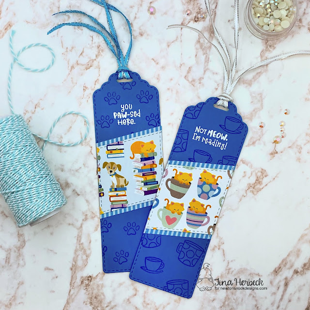 Pet themed Bookmarks by Tina Herbeck | Bookmark Die Set, Time for Coffee Stamp Set and Coffee House Stories Paper Pad by Newton's Nook Designs #newtonsnook