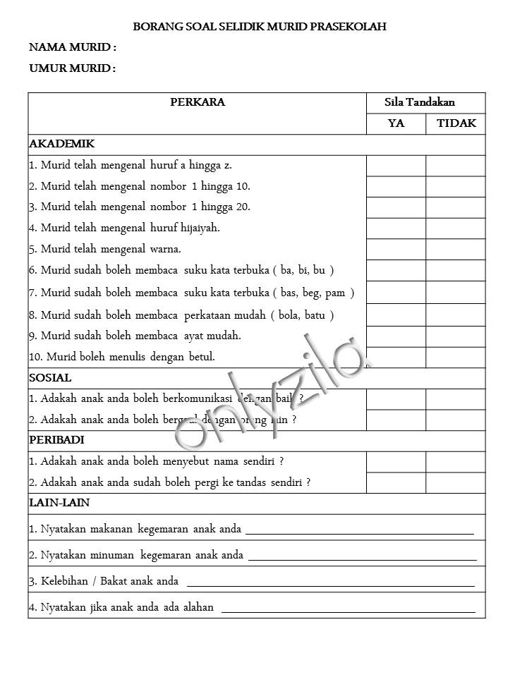 PRASEKOLAH SERI PAGI Soal Selidik