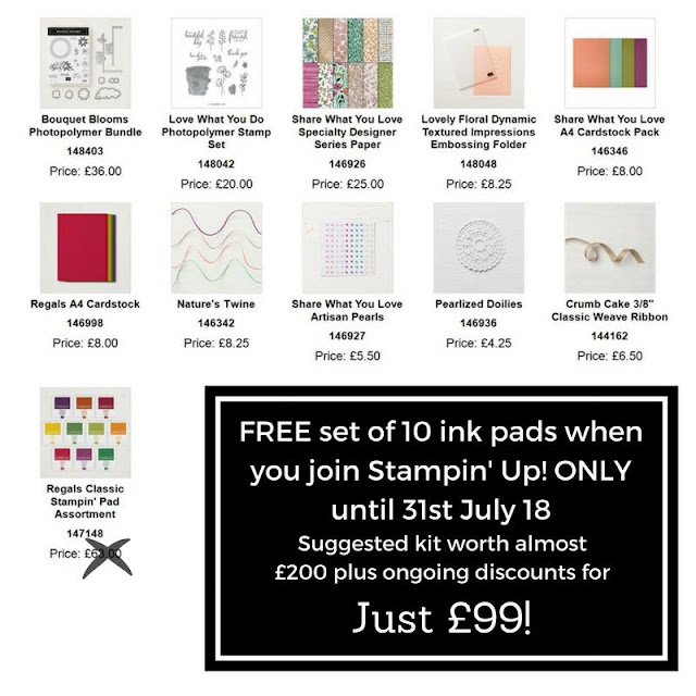 Join Stampin Up for £99 and get 10 free ink pads 