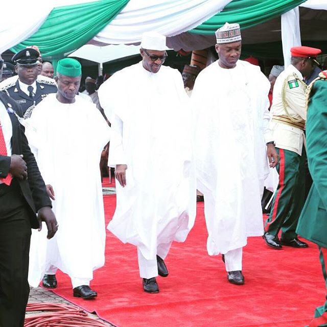 Buhari and Saraki smile at each other during Independence Celebration