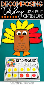 Build number sense with these interactive and thematic Decomposing Turkey activities!  Gather the correct number of red and yellow feathers and place them around the turkey craft.  Don’t forget to sing the fun chant!