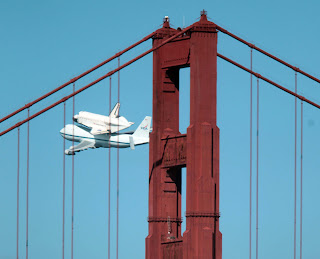 Shuttle Endeavor above Golden Gate Bridge