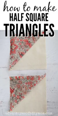 image of two half square triangle quilt blocks with the words how to make half square triangles