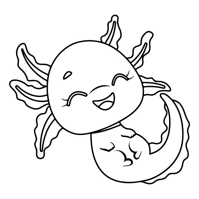 Baby Cute Axolotl Coloring Page Free Printable for Kids