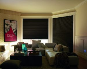 New LightLock feature available on Hunter Douglas Duette Honeycomb blinds provides total blackout for room darkening shades.
