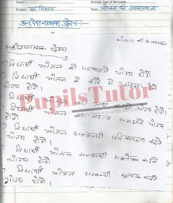 Bhojan Ki Avshyakta Lesson Plan | Need For Food Lesson Plan In Hindi For Class 8, 9 And 10 – (Page And Image Number 1) – Pupils Tutor