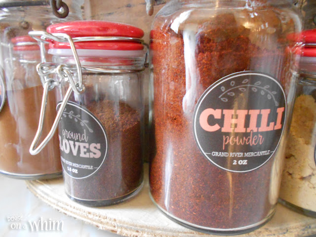 Mason Jars for Spices with Vintage Inspired Labels | Denise on a Whim