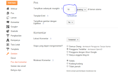 Menentukan Jumlah Postingan Melalui Setting