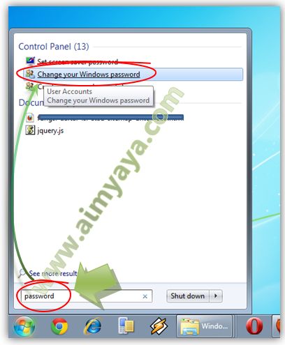  Gambar: Mengakses fasilitas penggantian password di windows 