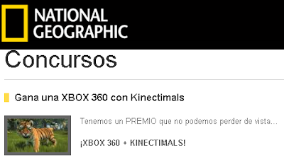 premios consola Xbox + (1) juego Kinectimals promocion national geographic españa 2011