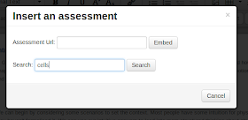 "Insert an Assessment", with two fields, "Assessment url", or "Search" 