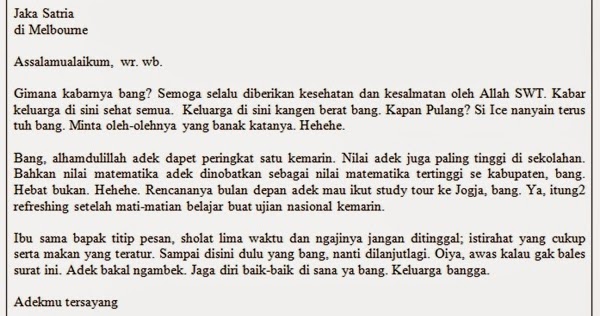 Contoh Surat Peribadi Bahasa Melayu