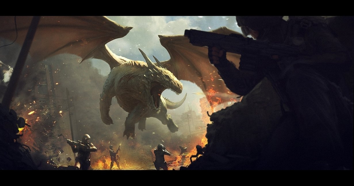 Dragon vs soldiers