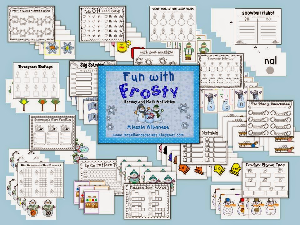 http://www.teacherspayteachers.com/Product/Fun-With-Frosty-Literacy-and-Math-Activities-451548