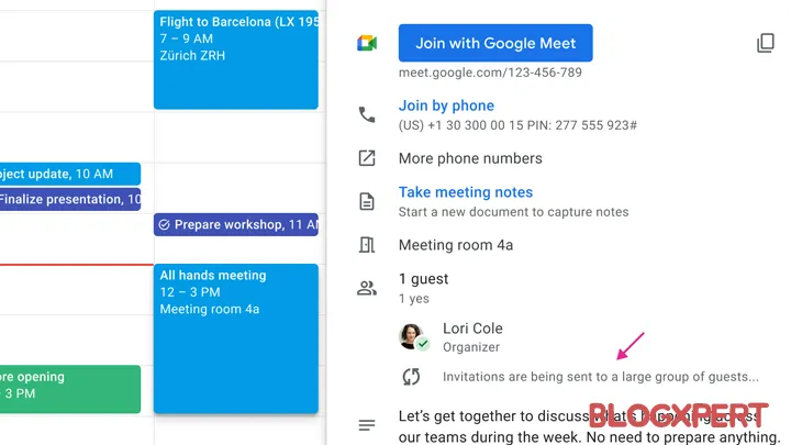 Gestione reuniones grandes en el Calendario de Google