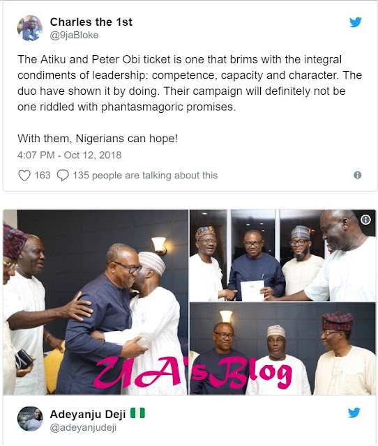 Ben Bruce, Dele Momodu & others congratulate Peter Obi on his emergence at Atiku’s running mate for 2019