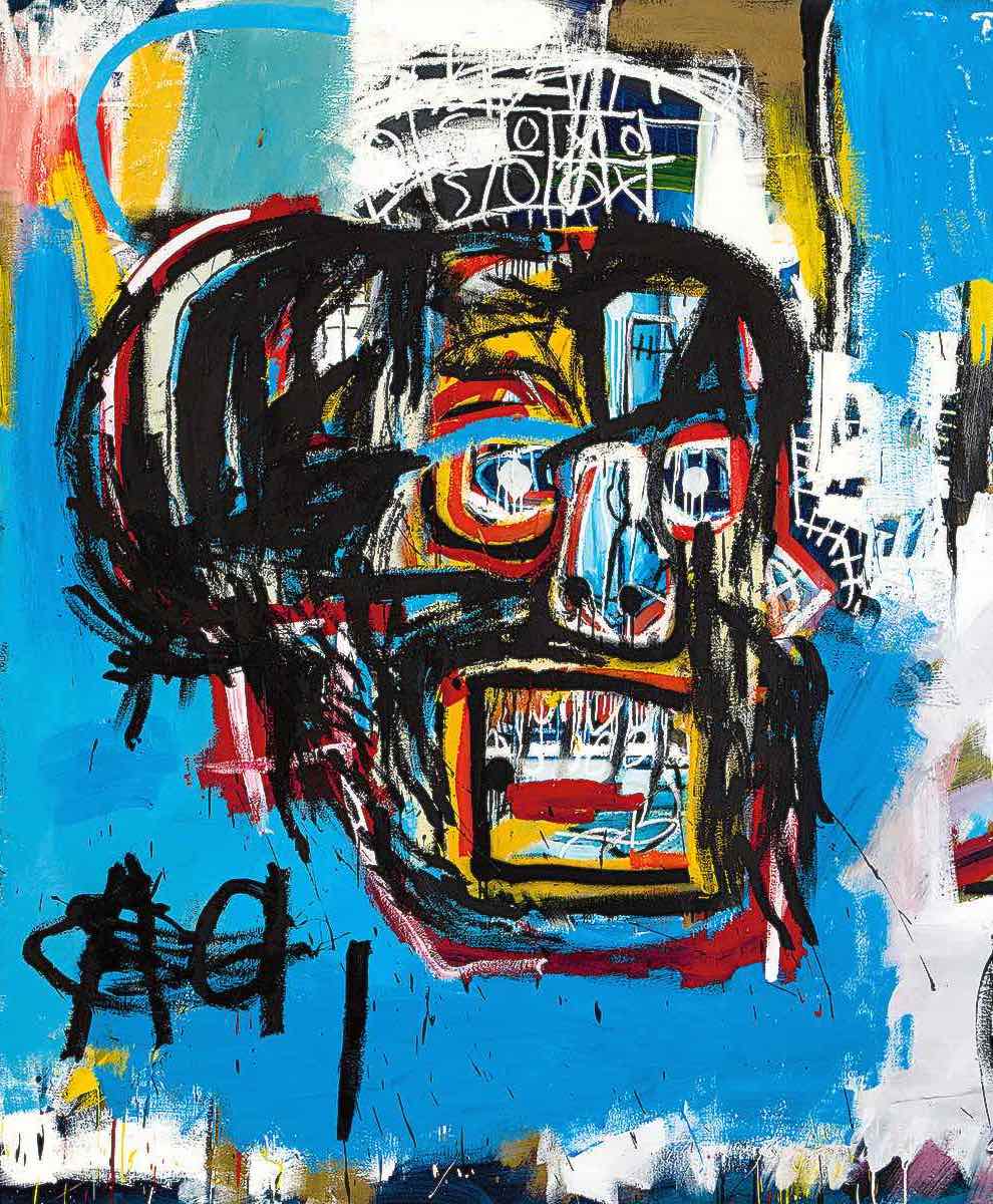 a painting of a man's head by Basquiat
