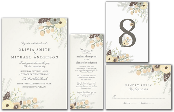  Winter Foliage Wedding Invitation