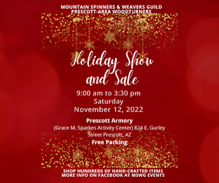 poster graphic on a red background, white lettering and gold snowflack decorations. "Holiday Show and Sale" details for Nov. 12, 2022
