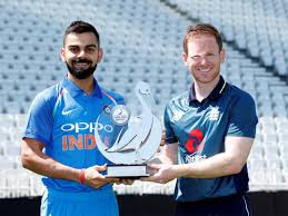 Virat Kohli and Eoin Morgan, ODI Trophy, India England 